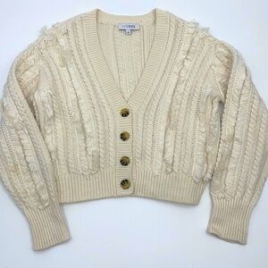 UEC Intermix fringed cable knit v-neck cropped cardigan sweater small